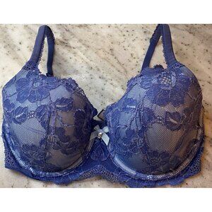 Victoria's Secret Body by Victoria Lined Demi Bra 32DDD  Lace Blue Underwire